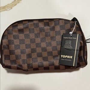 Brown Checkered Toiletry Bag for Men